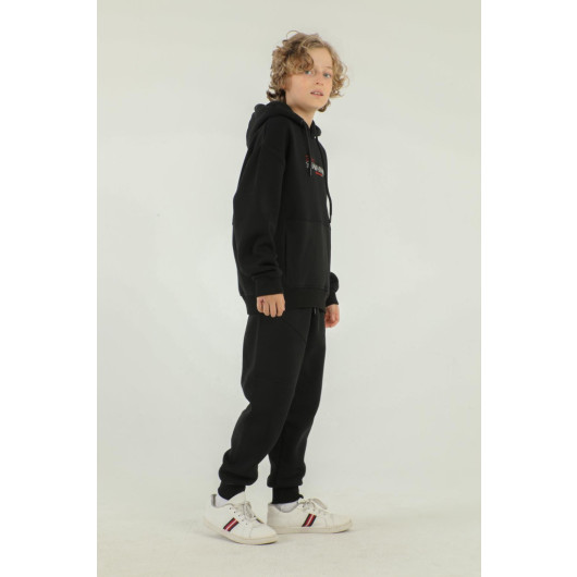 Hooded Printed Detailed Cargo Pocket Boy Tracksuit