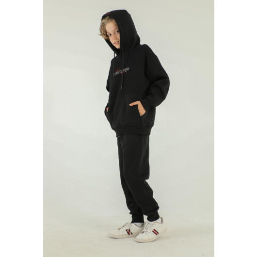 Hooded Printed Detailed Cargo Pocket Boy Tracksuit