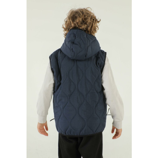 Hooded Double Pocket Zipper Detailed Boy Vest