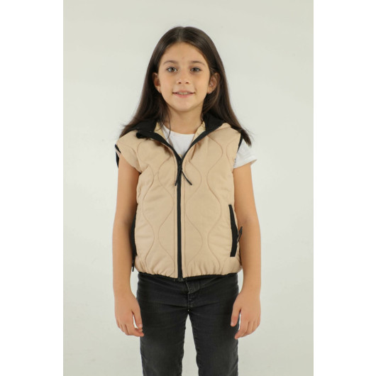 Hooded Double Pocket Girls Vest