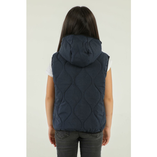 Hooded Double Pocket Girls Vest