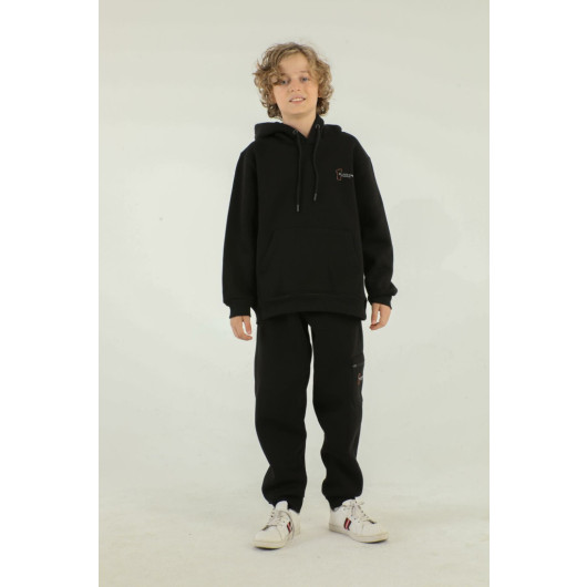 Hooded Cargo Pocket Printed Detailed Boys Tracksuit