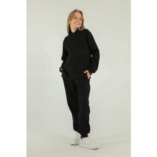 Hooded Cargo Pocket Thick Girls Tracksuit