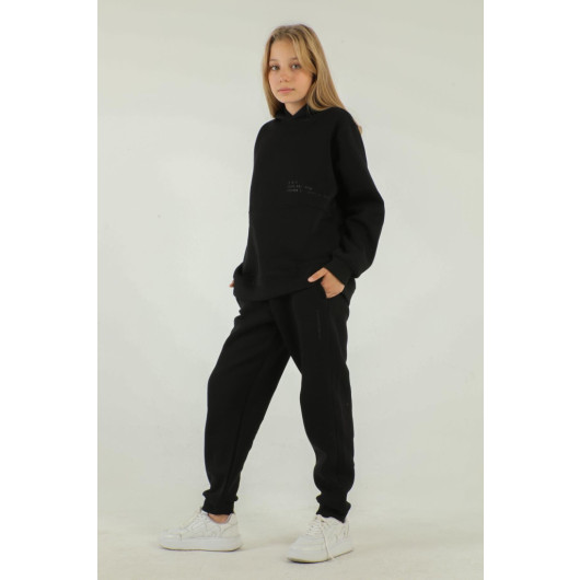 Hooded Cargo Pocket Thick Girls Tracksuit