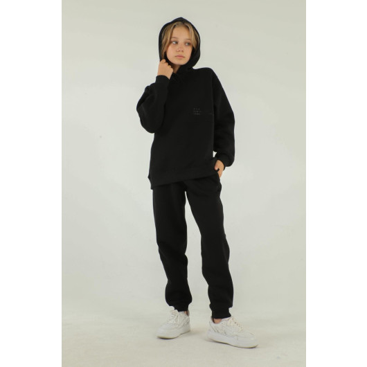 Hooded Cargo Pocket Thick Girls Tracksuit