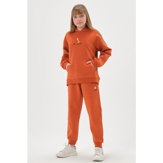 Hooded Embroidered Detailed Girls Tracksuit