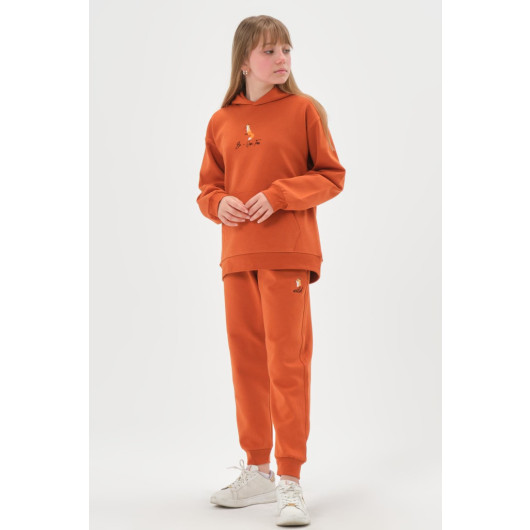 Hooded Embroidered Detailed Girls Tracksuit