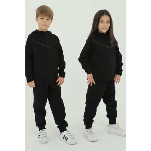 Hooded Stripe Print Detailed Boy Tracksuit