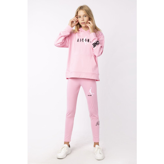 Girl Hooded Printed Detailed Leggings Sweat Set