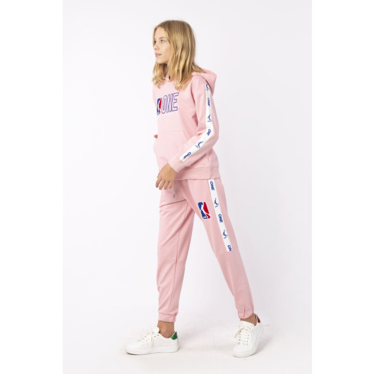 Girl Side Strip Printed Detail Sports Tracksuit