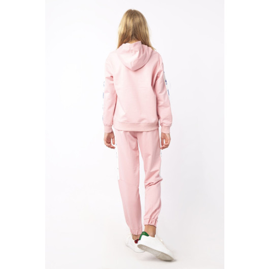 Girl Side Strip Printed Detail Sports Tracksuit