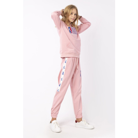 Girl Side Strip Printed Detail Sports Tracksuit