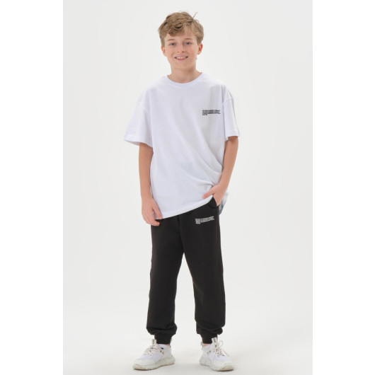 Combed Printed Detailed Pocket Elastic Waist Boys Tracksuit