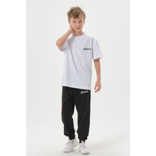 Combed Printed Detailed Pocket Elastic Waist Boys Tracksuit