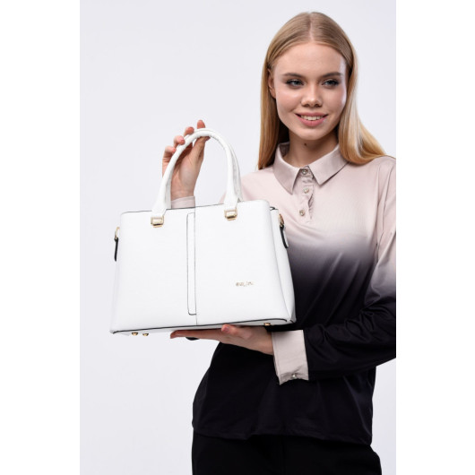 3 Compartment Patterned Women's White Hand Shoulder And Crossbody Bag