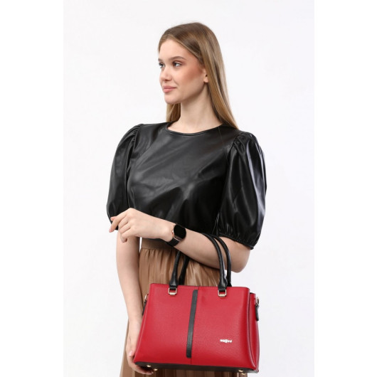 Patterned Women's Red-Black Hand Shoulder And Crossbody Bag