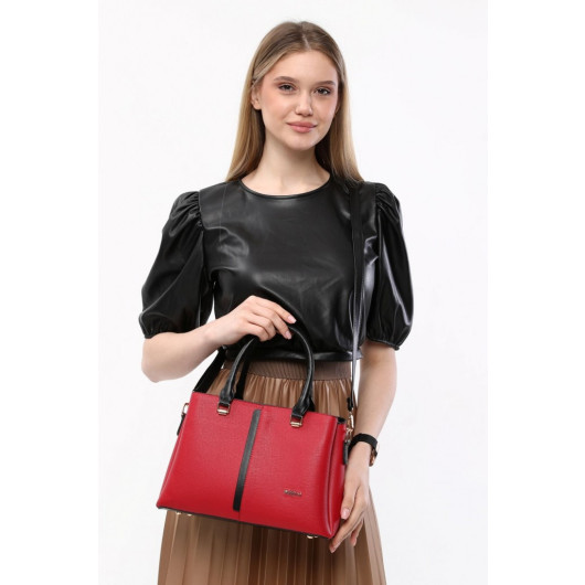 Patterned Women's Red-Black Hand Shoulder And Crossbody Bag