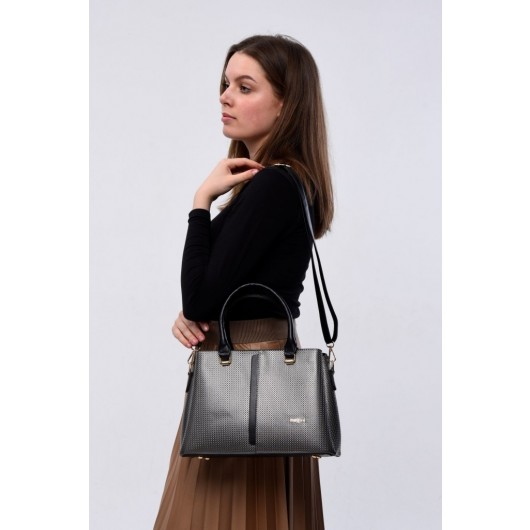 Molded Women's Honeycomb Grey-Black Hand Shoulder And Crossbody Bag