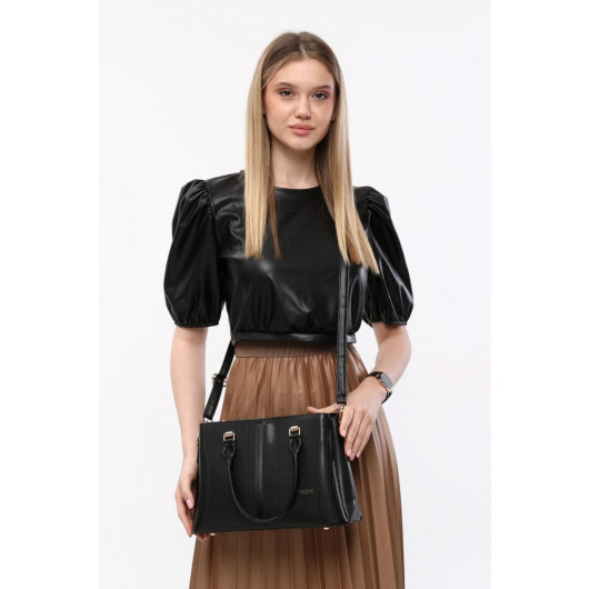 Molded Women's Honeycomb Black Hand Shoulder And Crossbody Bag