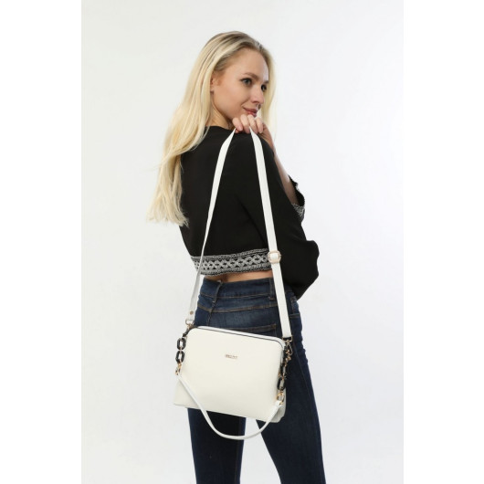 Women's White Hand Shoulder And Crossbody Bag With Two Straps