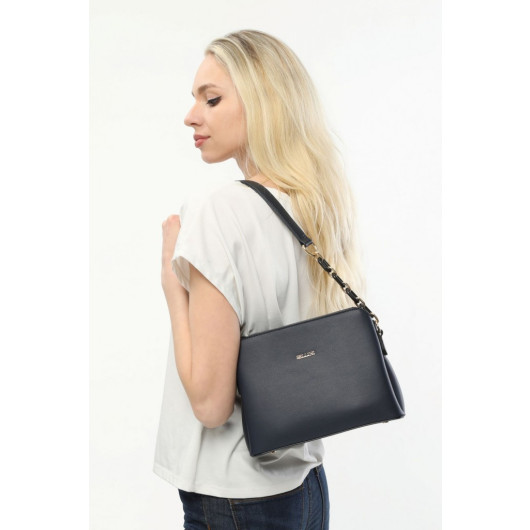Women's Navy Blue Hand Shoulder And Crossbody Bag With Two Straps