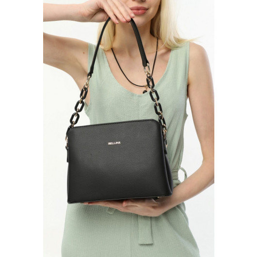 Women's Black Hand Shoulder And Crossbody Bag With Two Straps