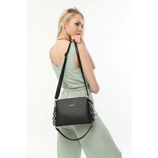 Women's Black Hand Shoulder And Crossbody Bag With Two Straps