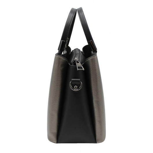 حقيبة يد وكتف نسائية ذات 3 اقسام لون رمادي-أسود