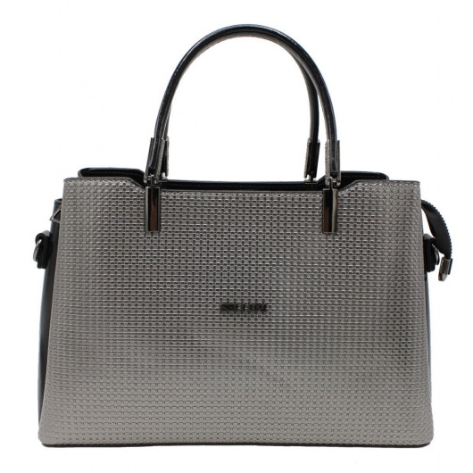Women's Hand-Shoulder Bag 3-Compartment Honeycomb Grey-Black