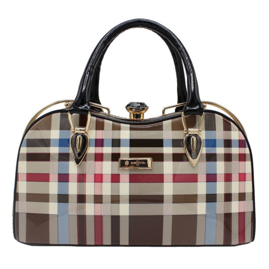 Women's Hand, Shoulder And Crossbody Bag With Metal Frame Plaid