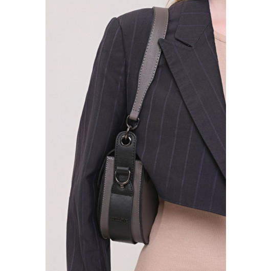 Women's Shoulder And Crossbody Bag Double Strap Clamshell Grey-Black