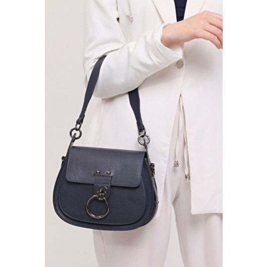 Women's Shoulder And Crossbody Bag Double Strap Clamshell Navy Blue