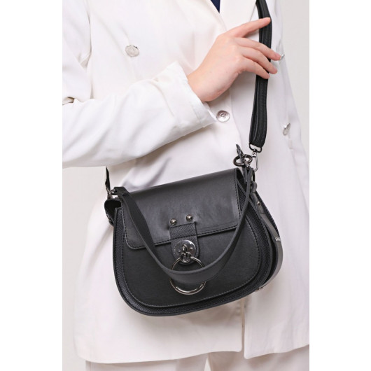 Women's Shoulder And Crossbody Bag Double Strap Clamshell Black
