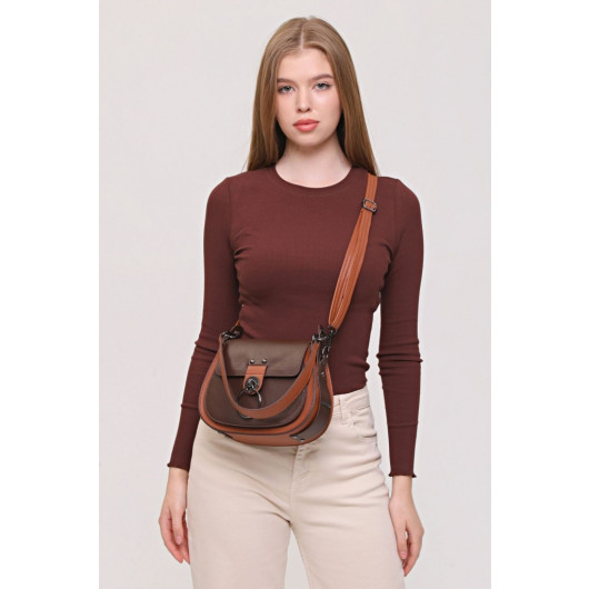 Women's Shoulder And Crossbody Bag Double Strap Clamshell Tan-Brown