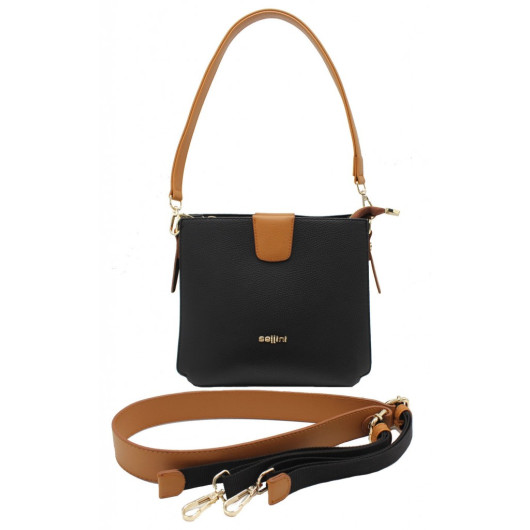 Women's Shoulder And Crossbody Bag With Two Straps Black-Taba