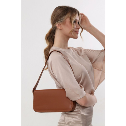 Women's Baguette Shoulder Bag Clamshell Taba