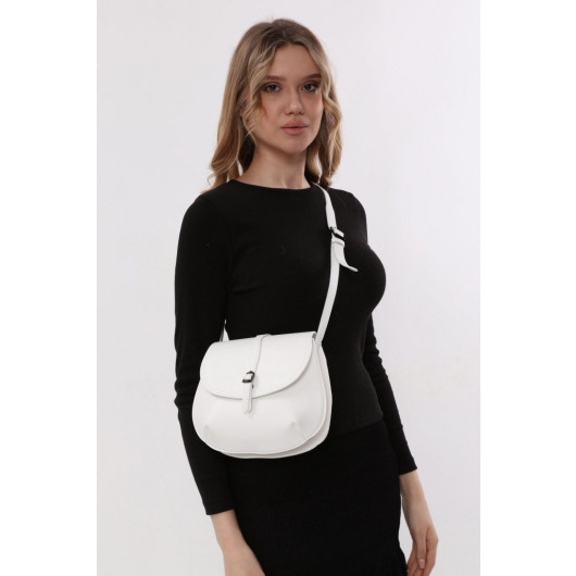Women's Crossbody And Shoulder Bag With Clamshell Buckle White