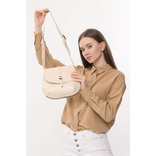 Clamshell And Buckle Women's Cross And Shoulder Bag Cream