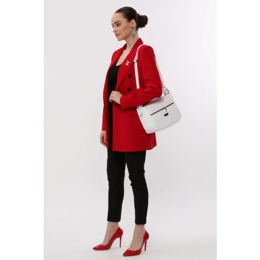 Women's Shoulder And Crossbody Bag Satin Fabric Multi Pockets White