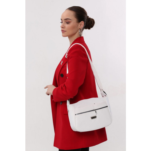 Women's Shoulder And Crossbody Bag Satin Fabric Multi Pockets White
