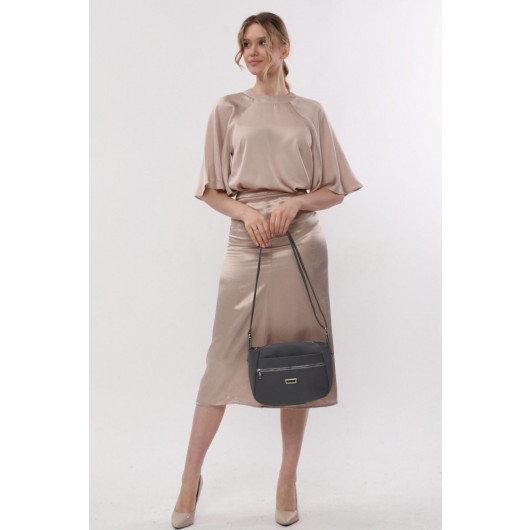 Women's Shoulder And Crossbody Bag Satin Fabric Multi Pocket Gray