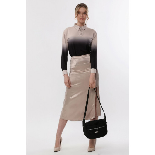 Women's Shoulder And Crossbody Bag Satin Fabric Multi Pocket Black