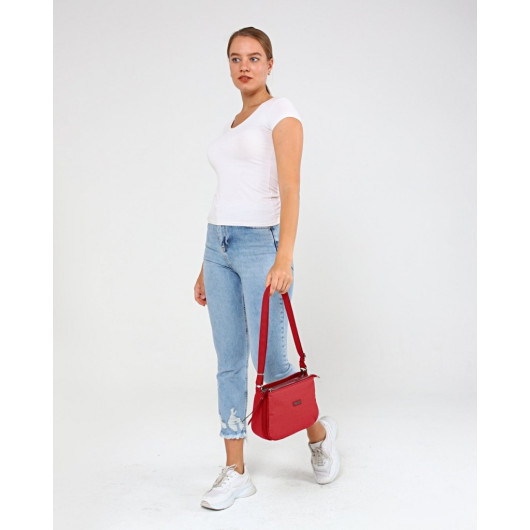 Women's Red Shoulder And Crossbody Bag With Lettering Multi Pocket