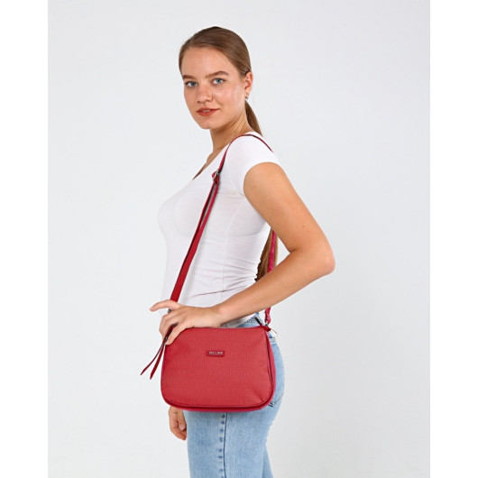 Women's Red Shoulder And Crossbody Bag With Lettering Multi Pocket