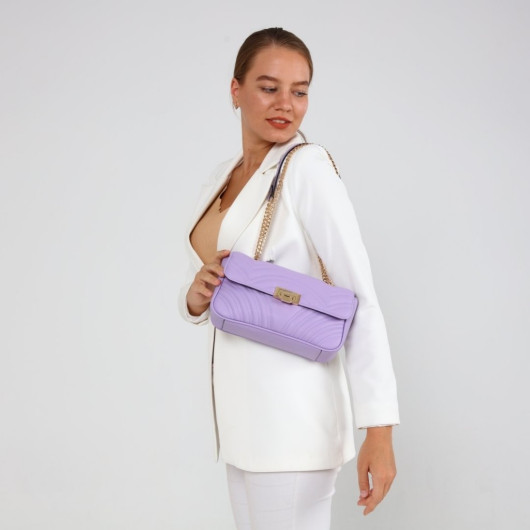Chain Quilted Women's Lilac Shoulder And Crossbody Bag
