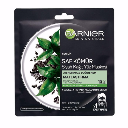 Garnier Paper Face Mask - Mattifying Effect With Charcoal And Black Tea