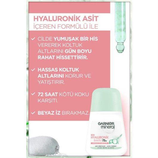 Garnier Mineral Roll On Women Deodorant Hyaluronic Care 50 Ml
