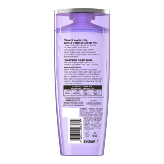 Loreal Paris Elseve Hydra Hyaluronic Moisture Replenishing Shampoo 390 Ml