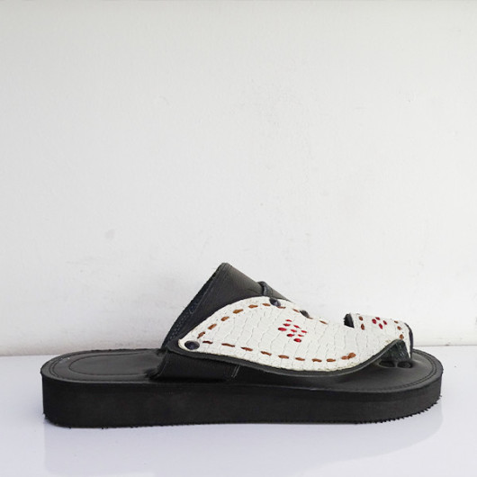 Men's Sandal, First Class, Luxurious Natural Leather, With Crocodile Pattern, Black Color
