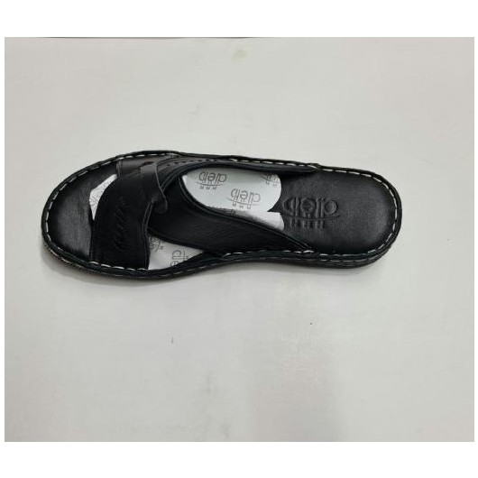 Men's Sandal Made Of First-Class Luxury Natural Leather With Two Cross Straps, Black Color